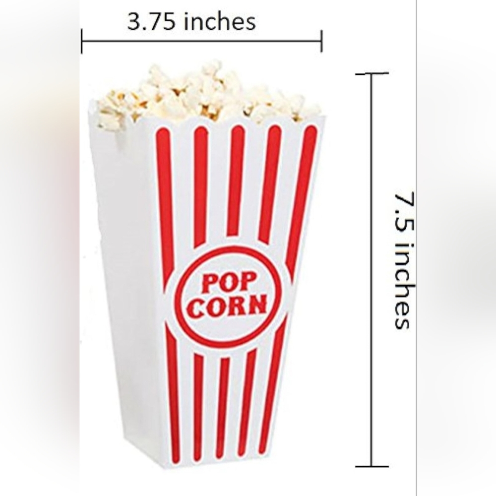 Red & White Striped Reusable Plastic Popcorn Containers-Set of 5 - Picture 7 of 9